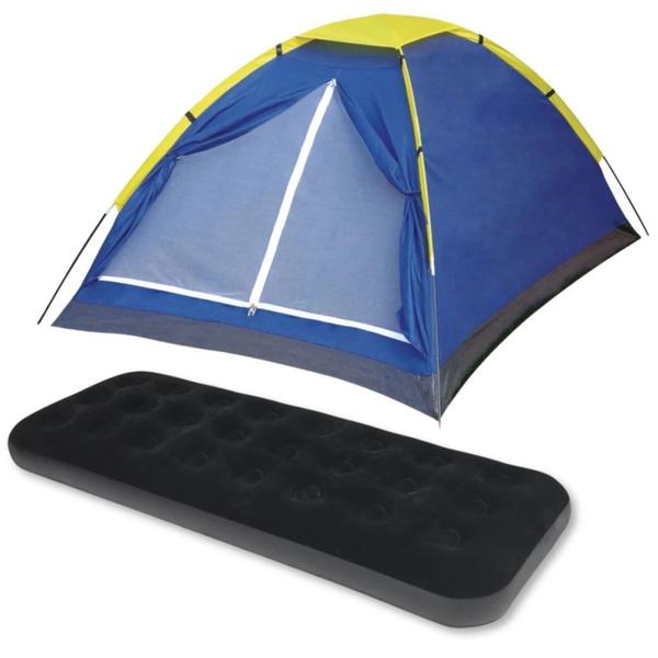 Imagem de Kit Barraca Camping 2 Pessoas + Colchao Inflavel de Solteiro Preto