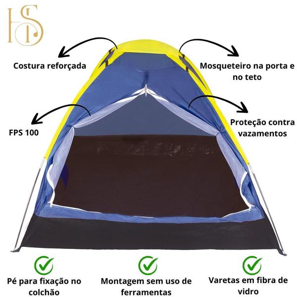 Imagem de Kit Barraca Camping Acampamento 2 Pessoas +Colchão Inflável Casal Mor