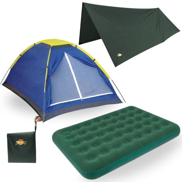 Imagem de Kit Barraca Iglu 3 Pessoas 300mm + Colchao Inflavel Casal com Fole + Lona Cobertura 3m X 2,60m