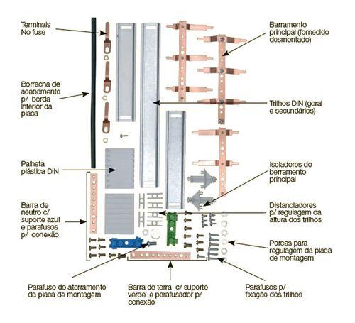 Imagem de Kit Barramento De Distribuição Metálica 100A Trifásico Vertical Com 16 Disjuntores - Pial