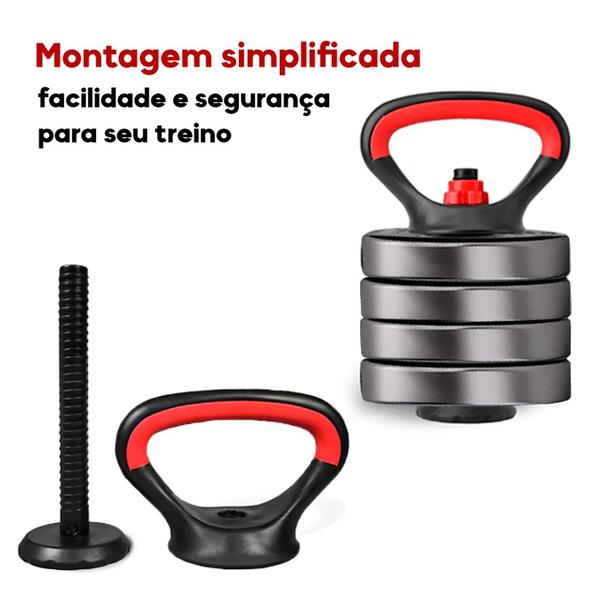 Imagem de Kit Barras Halteres Anilhas Kettlebell Academia Peso Extra