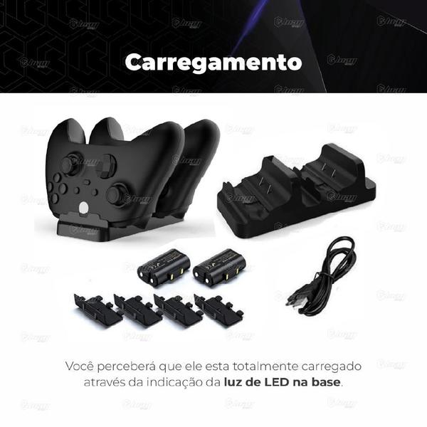 Imagem de Kit Base Carregador Dock Duplo para Controle Manete Joystick Xbox One Series S/X + 2 Baterias 800mAh