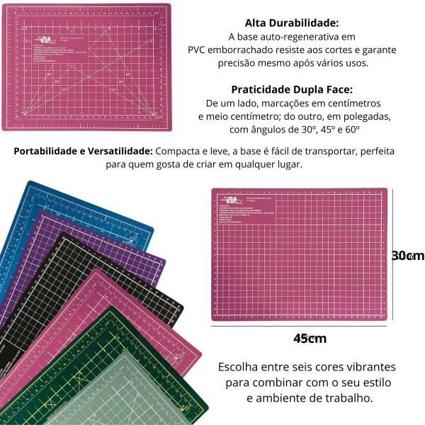 Imagem de Kit Base de Corte A3 30x45cm Multiuso Costura Artesanato Patchwork Desenho Jogo Estilete Precisão 13 Peças Regua Metal 30cm 