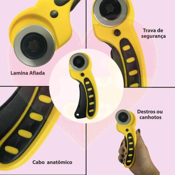 Imagem de Kit Base de Corte Costura Apoio Tapete A2 45x60cm Cortador de Tecido 45mm 1 lamina de Reposição Régua de Acrílico 15x60