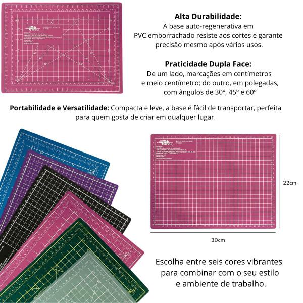 Imagem de Kit Base de Corte Dupla Face A4 30cm x 22cm Regua Inox 30cm Artesanato Patchwork Scrapbook Desenho