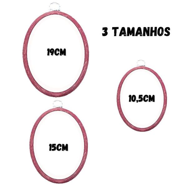 Imagem de Kit Bastidor Oval 10,5cm 15cm e 19cm Vermelho Com Tarracha C/3