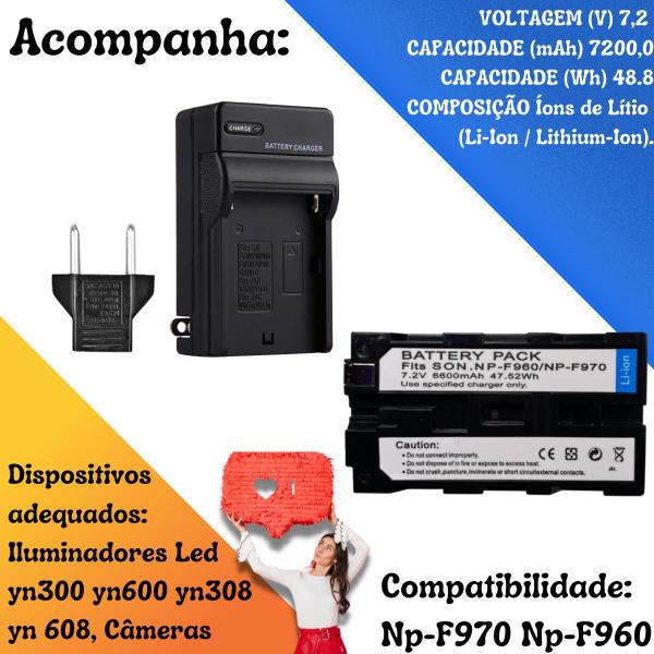 Imagem de Kit Bateria Np F970 Iluminador Led 7200mah+ Carregador Flash