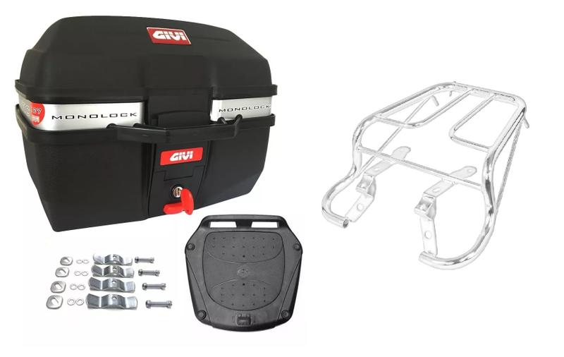 Imagem de Kit baú moto 27 givi traffic e-27m + bagageiro honda cg 1995 1996 1997 1998 1999 projetil