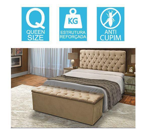 Imagem de Kit Baú Recamier + Cabeceira Sonho Queen Suede Bege