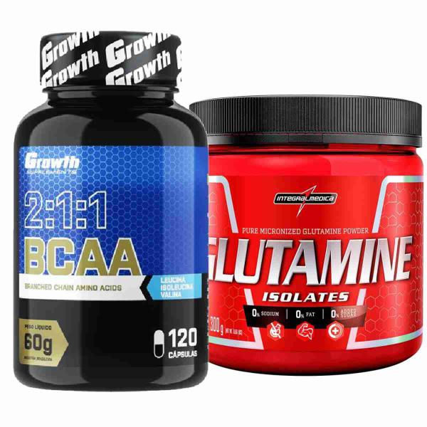 Imagem de Kit Bcaa 120 Caps Suplemento + Glutamina 300g IntegralMedica