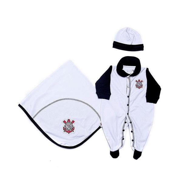 Imagem de Kit Bebê Corinthians Macacão Manta e Gorro Malha Oficial