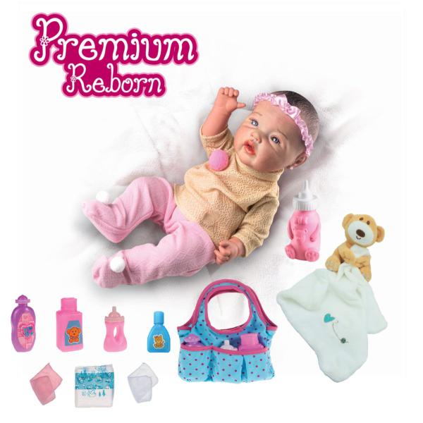 Imagem de Kit Bebê Reborn Menina + Naninha Urso e Bolsinha Maternidade