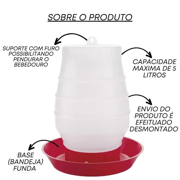 Imagem de Kit Bebedouro Plásticos 5L Para Aves, Galinhas, Pintinhos Frangos com 5 Unidade Avipet