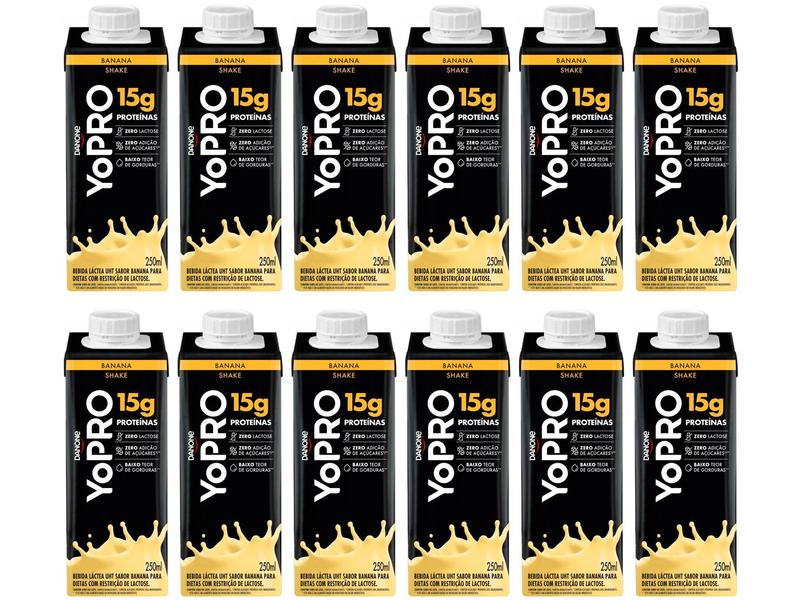 Kit Bebida Láctea UHT com 15g de Proteínas YoPRO - Banana Sem Lactose Zero Açúcar 250ml 12... Kit Bebida Láctea UHT com 15g de Proteínas YoPRO - Banana Sem Lactose Zero Açúcar 250ml 12...
