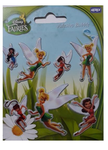 Imagem de Kit Beleza Acessórios Fadas Disney Anel Brinco Elástico Adesivos 3D