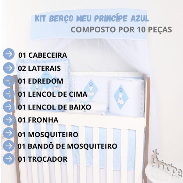 Imagem de Kit Berço 10 Peças Americano Bordado Protetor Lateral Menino Menina