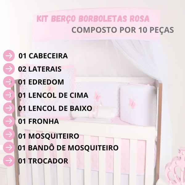 Imagem de Kit Berço 10 Peças Americano Bordado Protetor Lateral Menino Menina