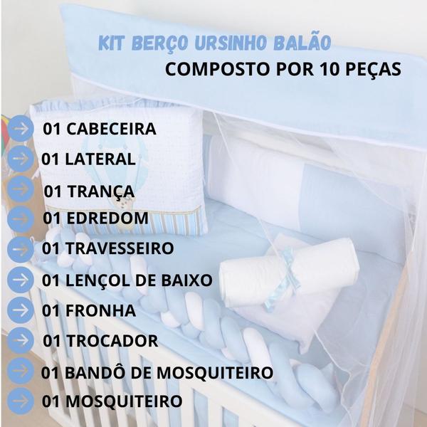 Imagem de Kit Berço 10 Peças c/ Trança Americano Sublimado Estampado Menina Menino