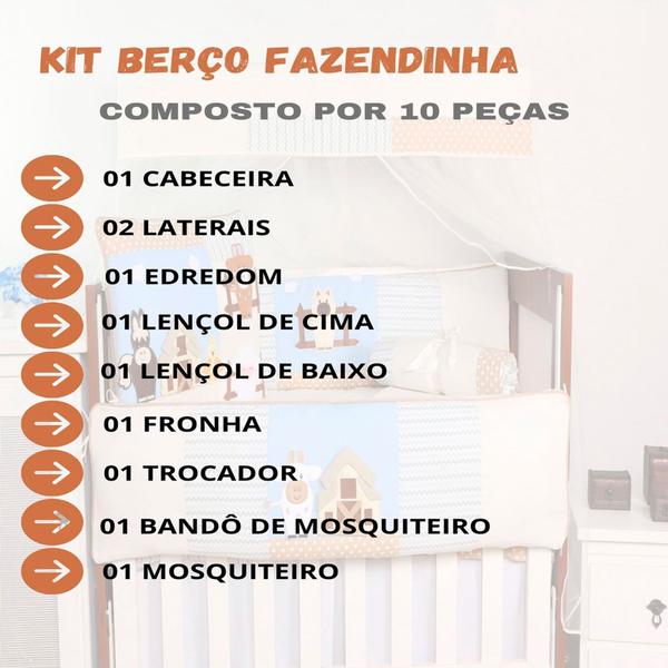 Imagem de Kit Berço 10 Peças Protetor Lateral Americano Menino - Luxo