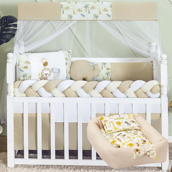 Kit Berço 15 peças Protetor Americano Completo Trança + Ninho Bebê redutor - Chuva de Amor Baby Imagem de Kit Berço 15 peças Protetor Americano Completo Trança + Ninho Bebê redutor