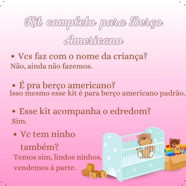 Imagem de Kit Berço Americano Completo de 11 Peças Menina Menino Com Saia de Berço