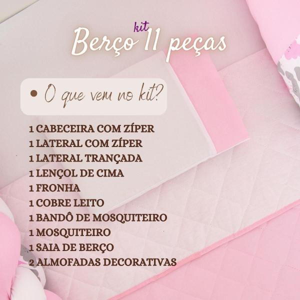 Imagem de Kit Berço Americano Completo de 11 Peças Menina Menino Com Saia de Berço