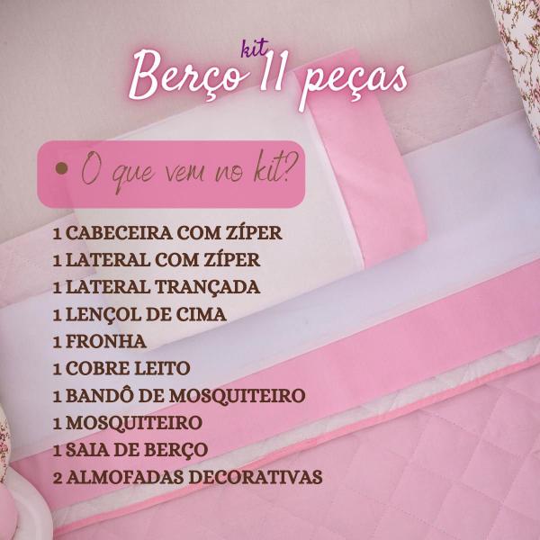 Imagem de Kit Berço Americano Completo de 11 Peças Menina Menino Com Saia de Berço