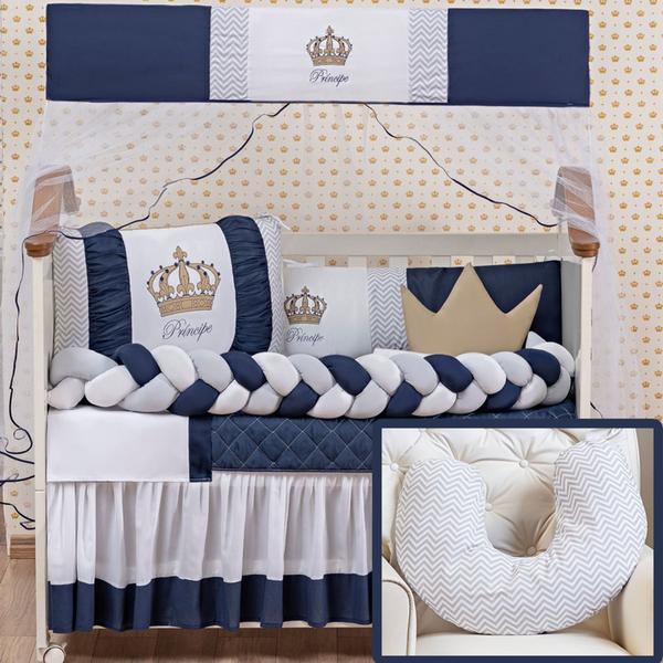Kit Berço Americano Coroa Princesa Principe Menino Menina + Almofada Amamentação 12 peças - L2M Imagem de Kit Berço Americano Coroa Princesa Principe Menino Menina + Almofada Amamentação 12 peças