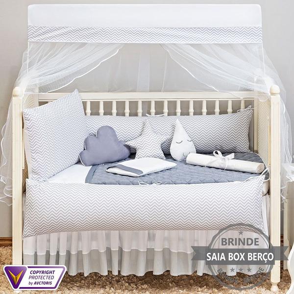 Imagem de Kit Berço Americano Estampado Chevron 13 Pcs Protetor Bebe Quarto Enxoval Decoração