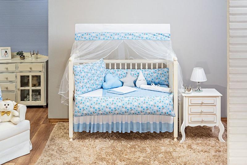 Imagem de Kit Berço Americano Estampado Nuvem Lua 13 Pcs Protetor Bebe Quarto Enxoval Decoração