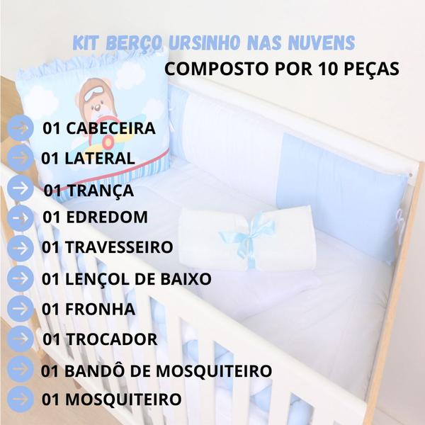 Imagem de Kit Berço Americano Sublimado Protetor Trança Menino Menina 10 Peças