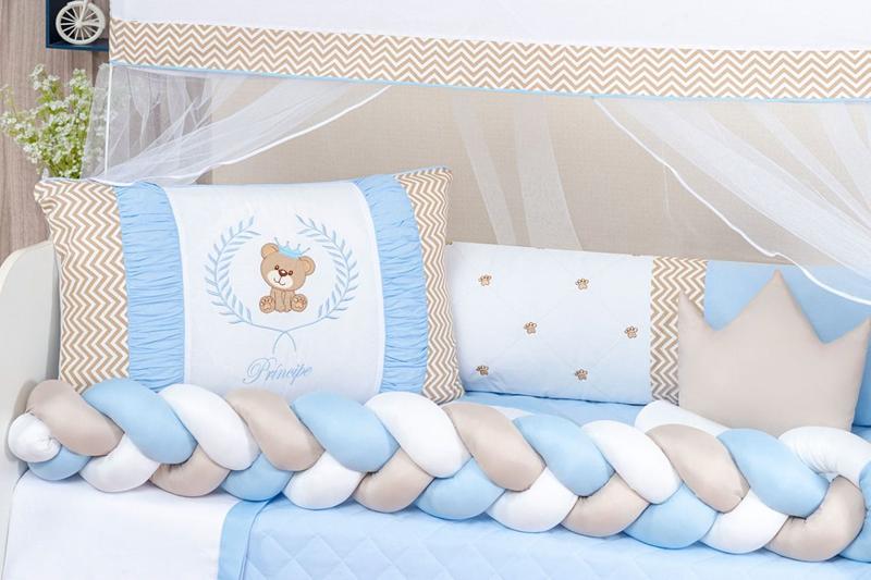 Imagem de Kit Berço Americano Trançado Teddy 11 Pcs Protetor Bebe Quarto Decoração Enxoval Príncipe Princesa