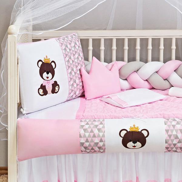 Imagem de Kit Berço Americano Trançado Ursa Rainha 11 Pcs Protetor Bebe Decoracao Menina Imperial Chuva Amor