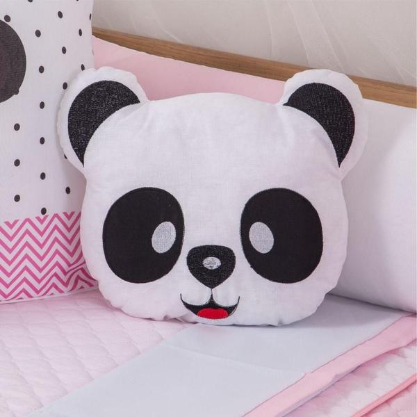 Imagem de Kit Berço Bebê Aquarelado Panda 10 Peças - Rosa - Branco