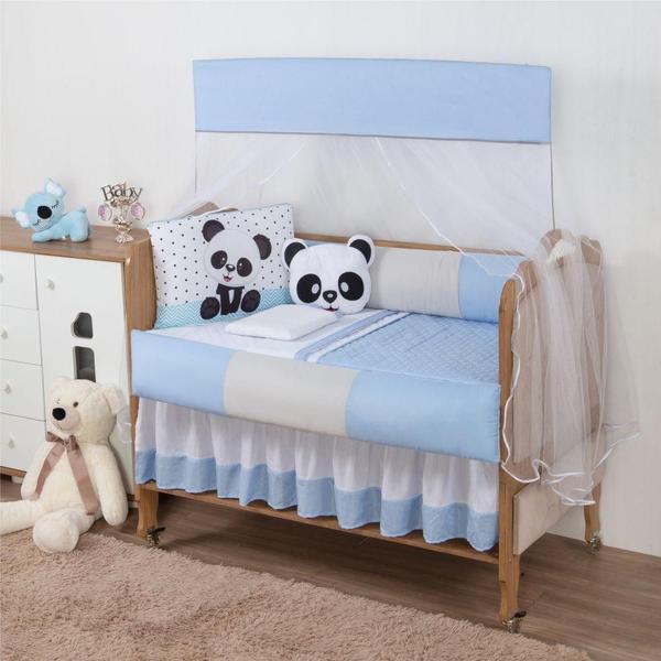 Kit Berço Bebê Aquarelado Panda 10 Peças - ul - ul Cinza - Casa Show Enxovais Imagem de Kit Berço Bebê Aquarelado Panda 10 Peças - ul - ul Cinza
