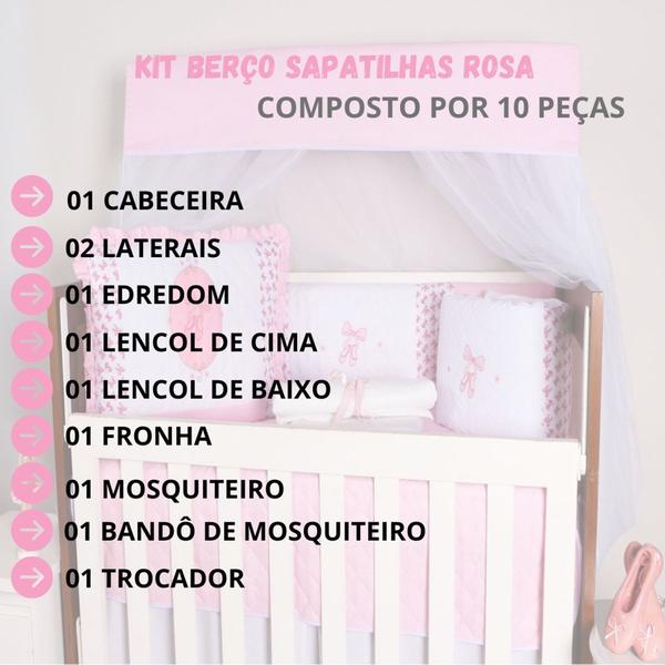 Kit Berço Bordado Protetor Lateral Americano Bebê Menina Menino 10 Peças - Maria's Baby Imagem de Kit Berço Bordado Protetor Lateral Americano Bebê Menina Menino 10 Peças
