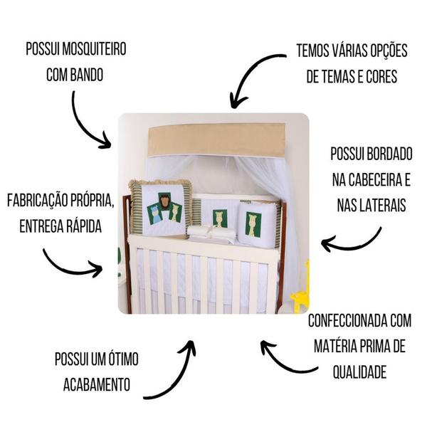 Kit Berço Bordado Protetor Lateral Americano Bebê Menina Menino 10 Peças - Maria's Baby Imagem de Kit Berço Bordado Protetor Lateral Americano Bebê Menina Menino 10 Peças