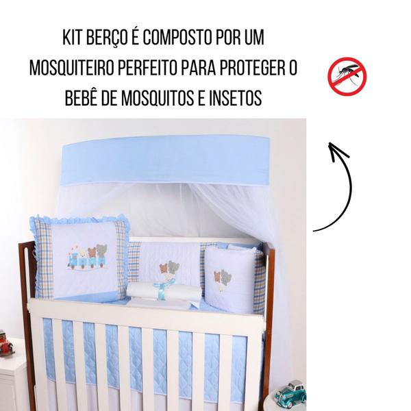 Imagem de Kit Berço Bordado Protetor Lateral Americano Bebê Menina Menino 10 Peças