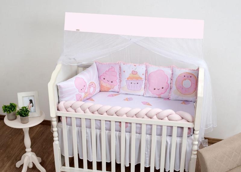 Kit Berço Docinho Baby Rosa Claro Menina 9 Peças Trança - Beatriz Enxovais Imagem de Kit Berço Docinho Baby Rosa Claro Menina 9 Peças Trança