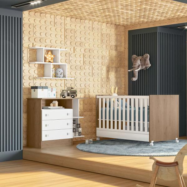 Imagem de Kit Berço Mini Cama Taís e Cômoda Infantil 3 Gavetas com Nicho Brilhar Q01 - Amarena Móveis