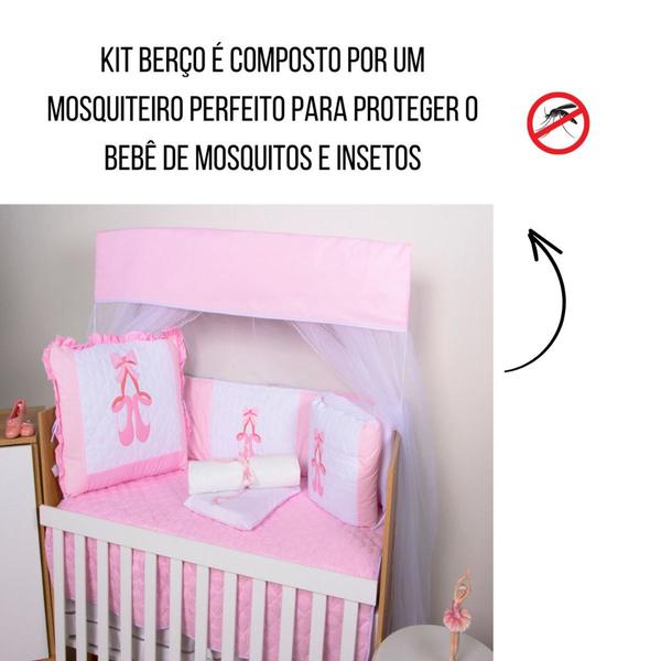 Imagem de Kit Berço Protetor Lateral Bordado Americano Bebê Menina Menino 10 Peças