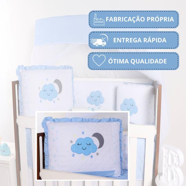 Imagem de Kit Berço Protetor Lateral Bordado Americano Bebê Menina Menino 10 Peças