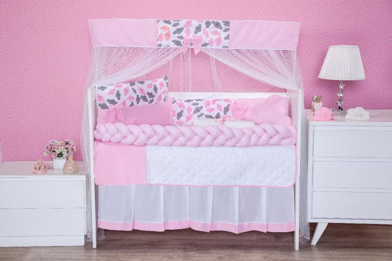 Imagem de Kit berço quarto do bebê padrão/americano completo 11 peças - menino - gota rosa