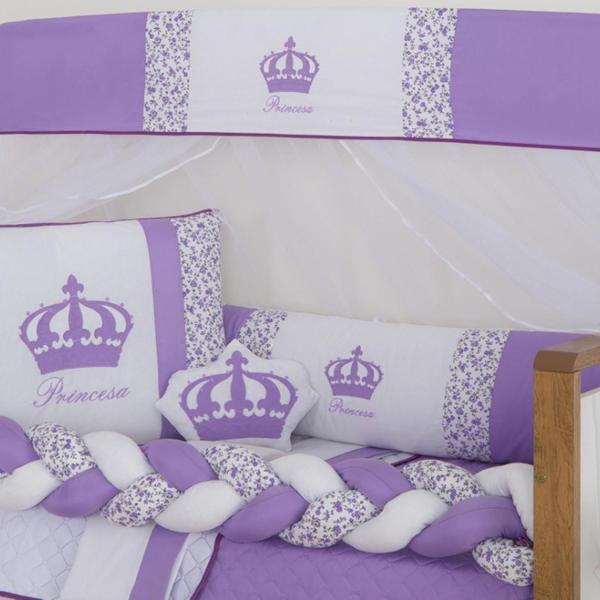 Kit Berço Trança Menina Princesa Floral Lilas com Almofada 10 Peças - Doce Lar Enxovais Imagem de Kit Berço Trança Menina Princesa Floral Lilas com Almofada 10 Peças