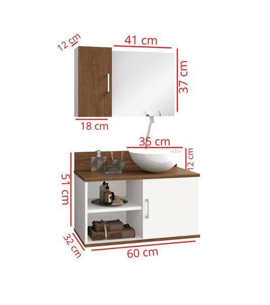 Imagem de Kit Berlim 60 cuba modulo e espelho Cor: Branco/Freijo