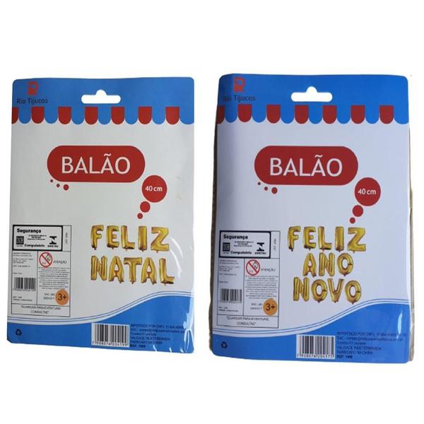 Imagem de Kit Bexiga Balão Metalizado Feliz Ano Novo Feliz Natal 40 Cm