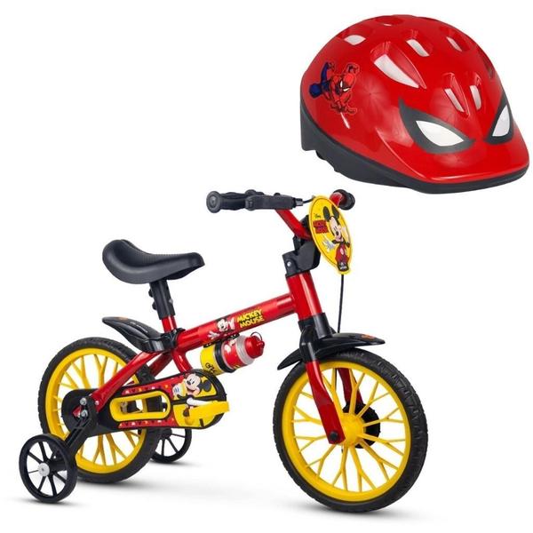 Imagem de Kit Bicicleta Infantil Mickey Aro 12 Com Rodinhas E Capacete