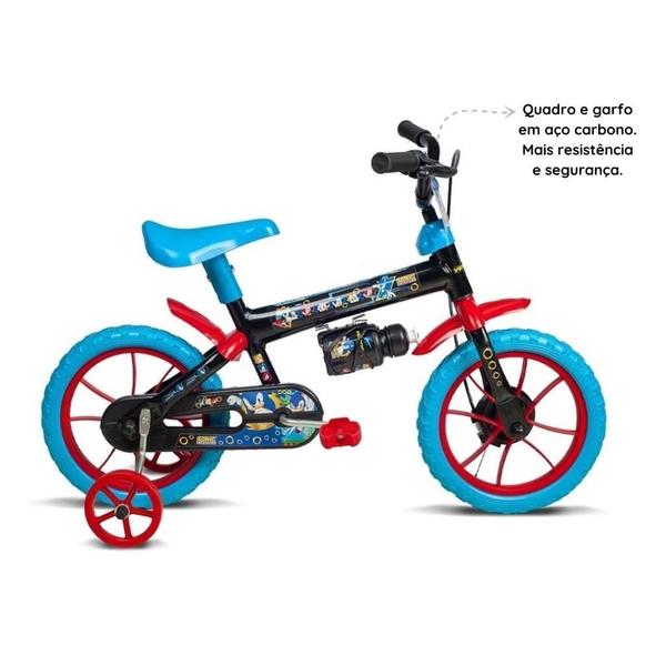 Imagem de Kit Bicicleta Infantil Sonic Aro 12 Preto E ul E Capacete