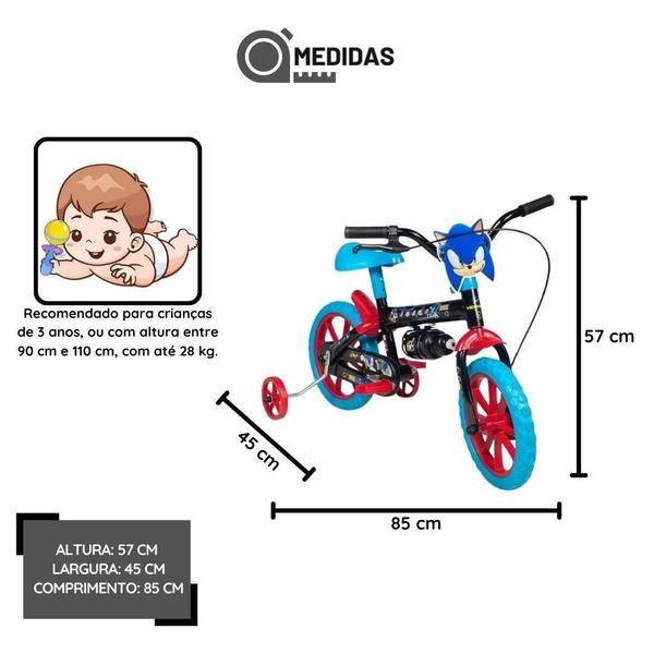 Imagem de Kit Bicicleta Infantil Sonic Aro 12 Preto E ul E Capacete