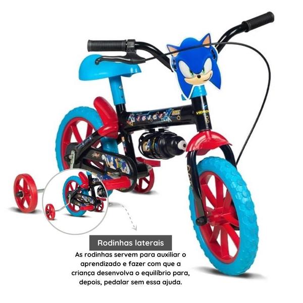 Imagem de Kit Bicicleta Infantil Sonic Aro 12 Preto E ul E Capacete